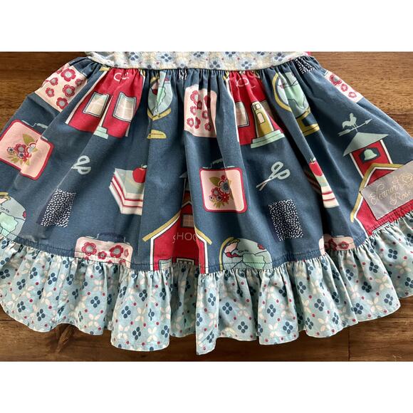 Eleanor Rose School Days Blue Red Sleeveless Ruffle Mixed Print Rhonda Dress 12M - Picture 7 of 8